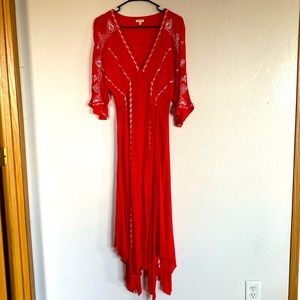 Embroidered red maxi dress